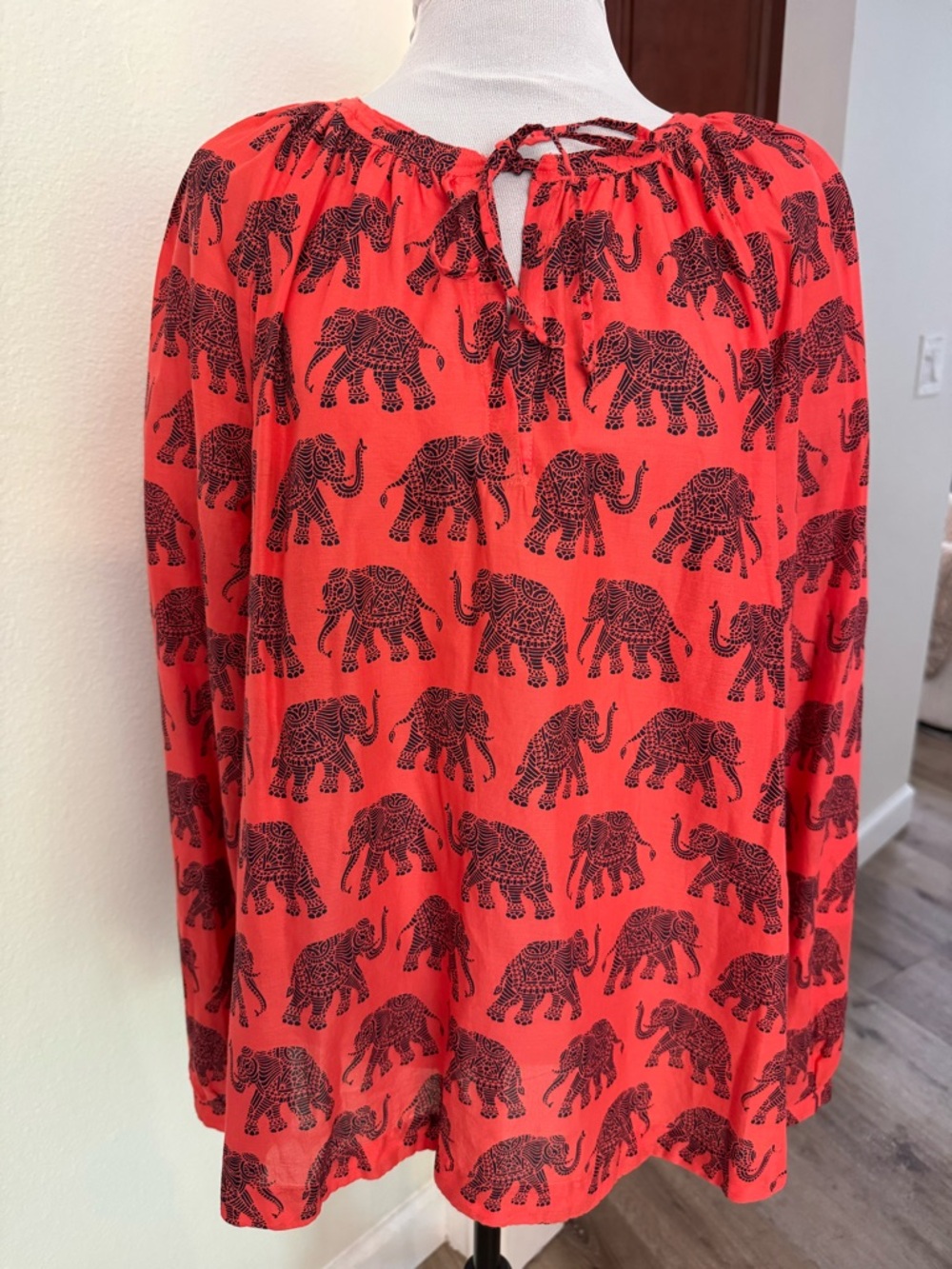 J Crew Orange Elephant Print Long Sleeve Blouse in 14